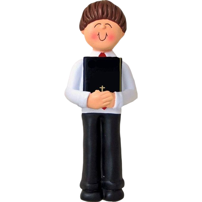 Personalized brunette boy holding a Bible in First Communion attire Christmas ornament under $50 decoration