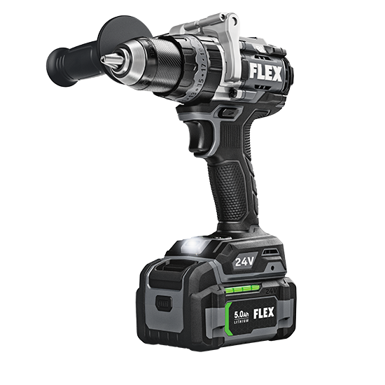 Cordless 24V FLEX hammer drill with two-speed settings and turbo mode for versatile home improvement tasks