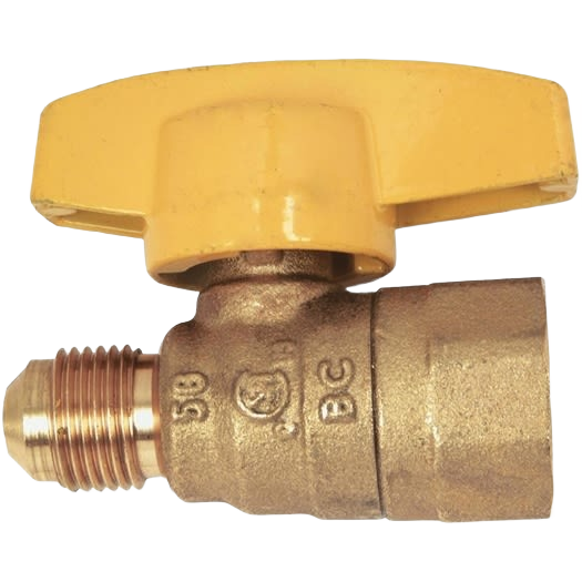 Brass gas ball valve with yellow lever handle, suitable for plumbing and valve replacement under $50 in home improvement