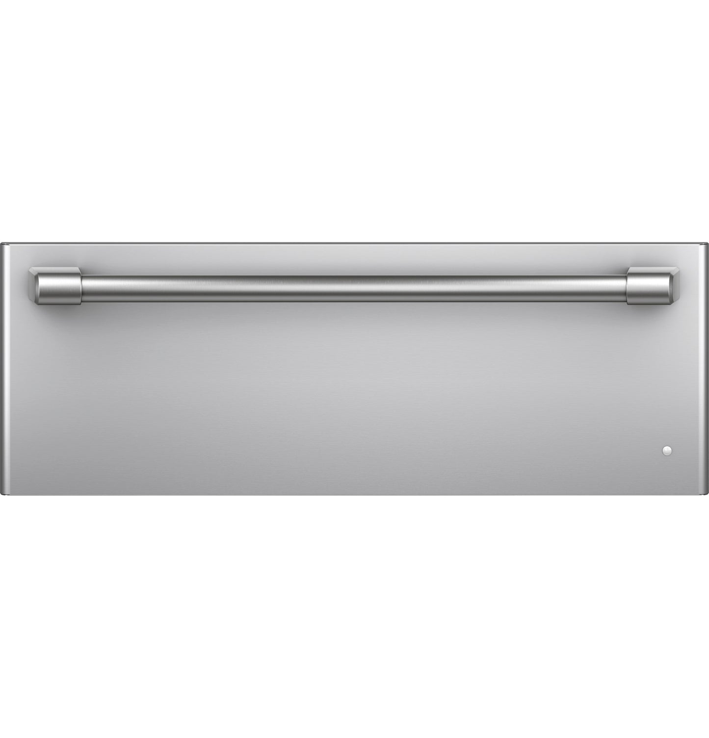 Stainless steel warming drawer with sleek handle, designed for seamless integration in kitchen appliances and wall ovens collections