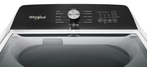 Control panel and top lid of Whirlpool black and white top load washer from washers and appliances collection