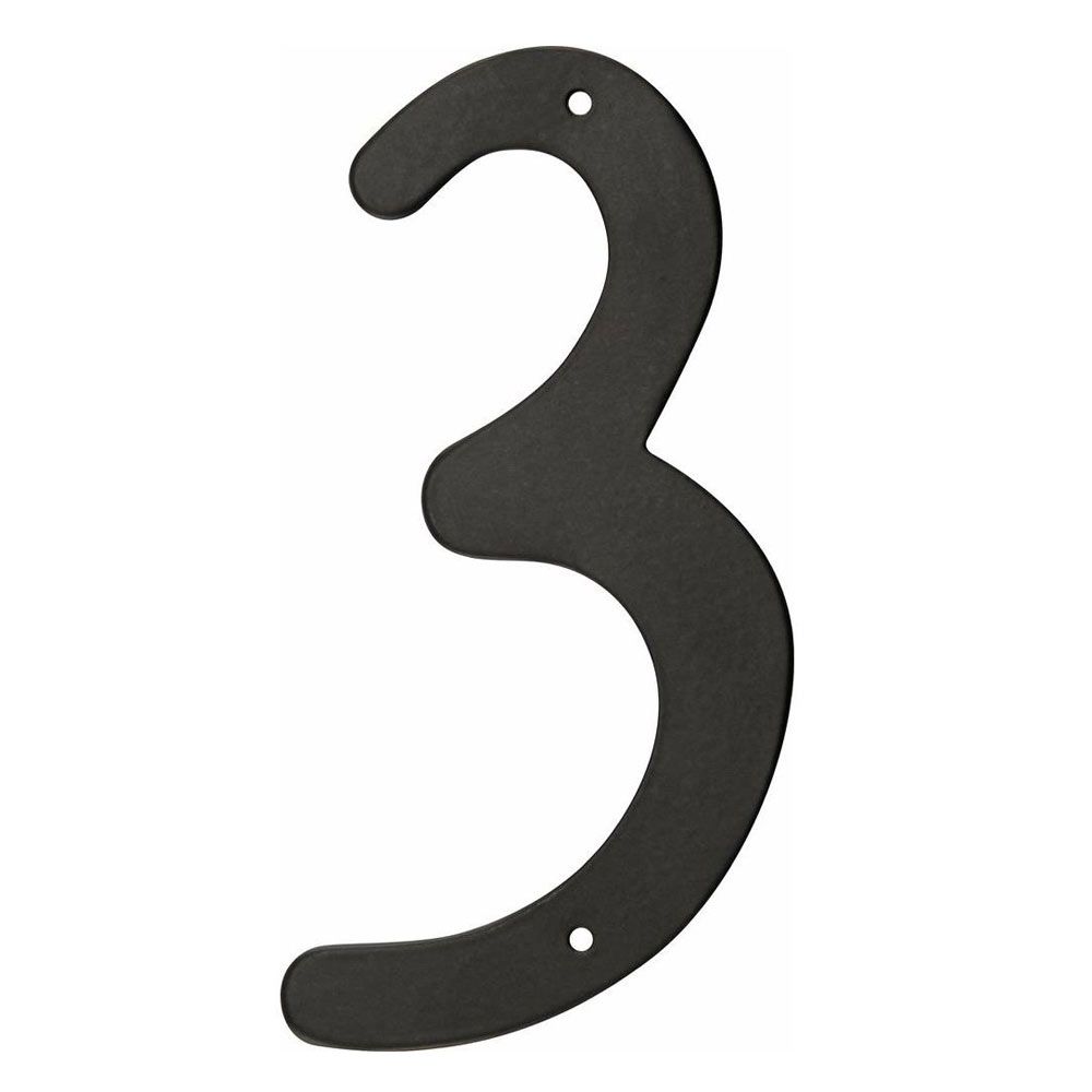 Black aluminum house number 3 with nail-on holes, suitable for hardware, home improvement, and signage under $50 collections.