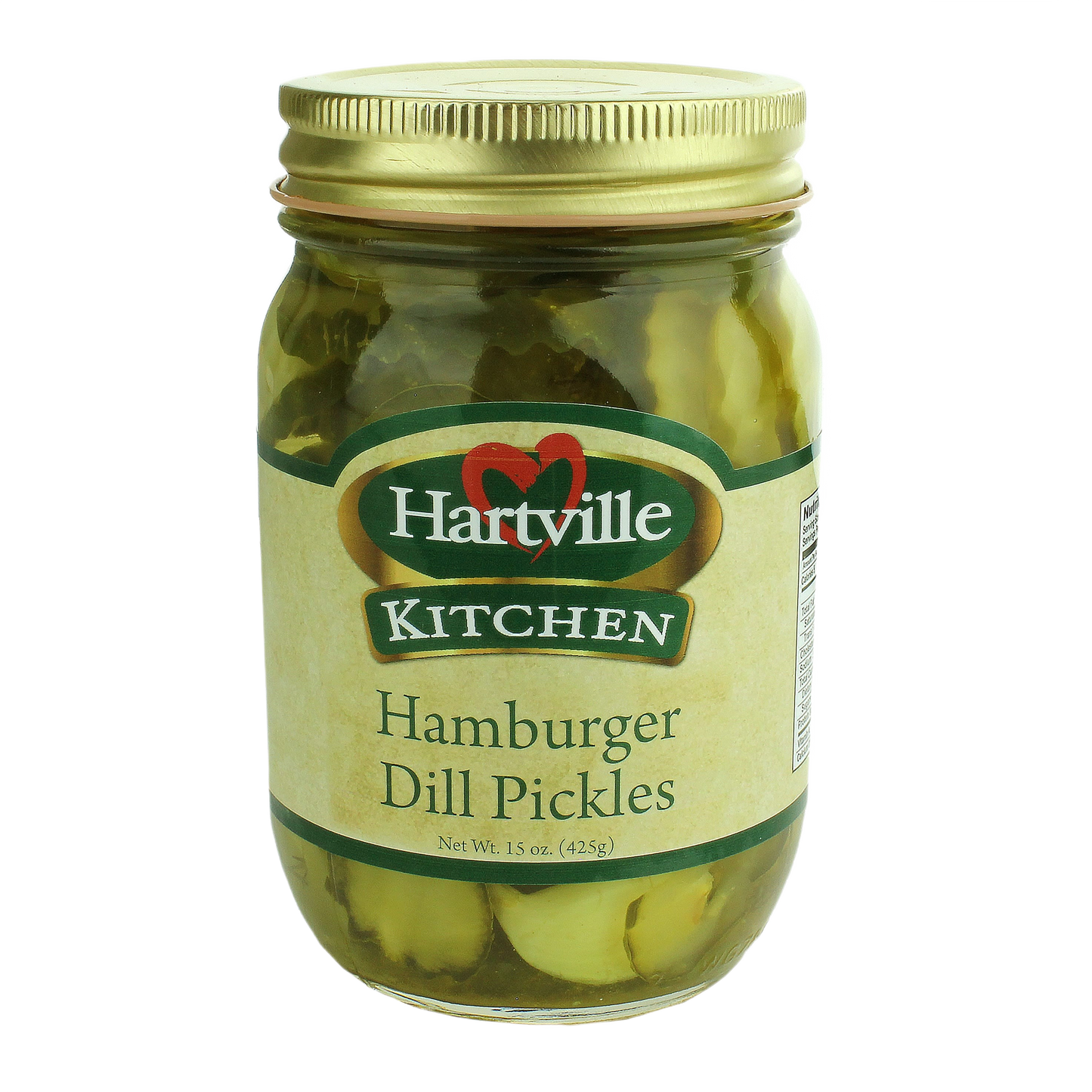 Glass jar of Hartville Kitchen hamburger dill pickles in preserved goods for Fruits & Vegetables and Food & Beverage collections under $25