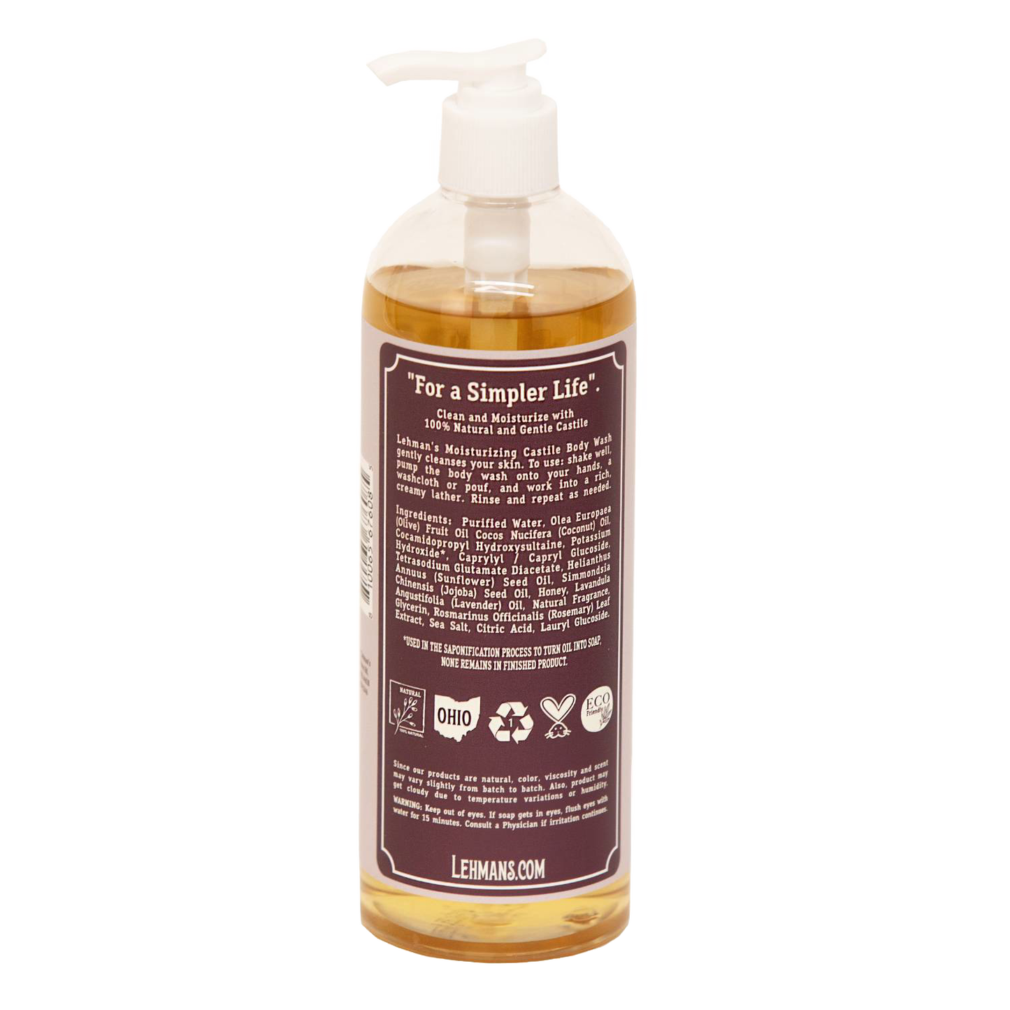Clear plastic pump bottle of moisturizing natural castile body wash in Health & Beauty and Under $50 collections