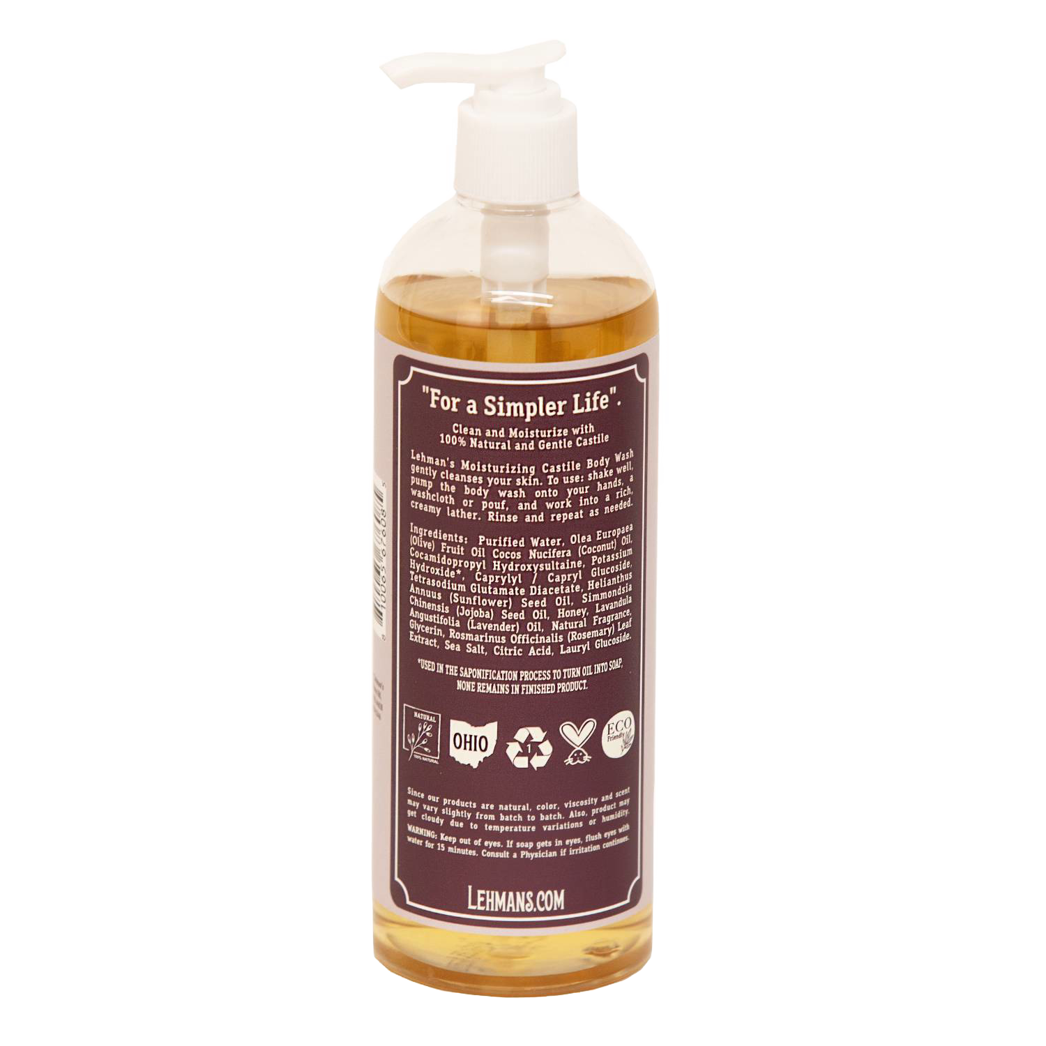 Clear plastic pump bottle of moisturizing natural castile body wash in Health & Beauty and Under $50 collections