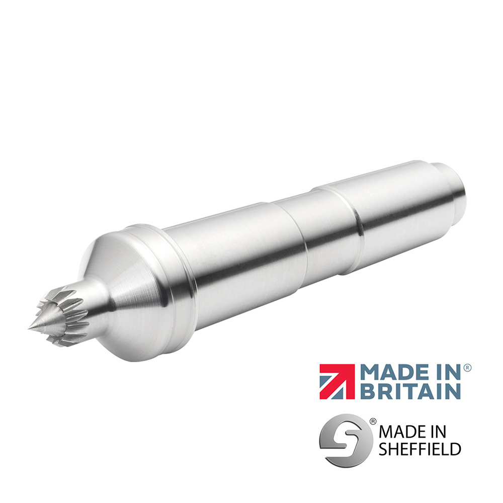Metal multi-tooth sprung point drive center for woodworking tools, crafted in Sheffield, ideal for home improvement projects under $100