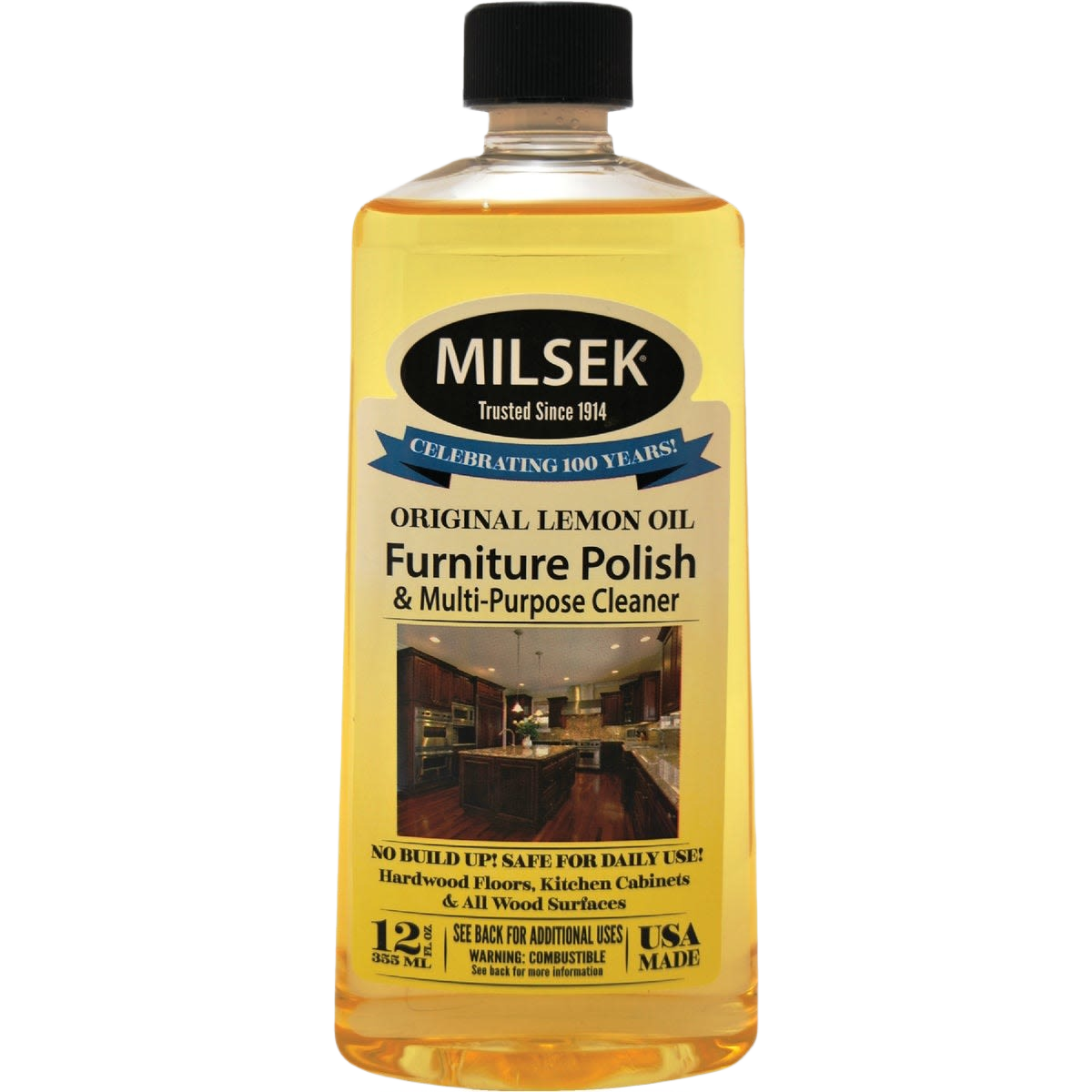 12 oz bottle of Milsek original lemon oil furniture polish and cleaner for hardwood and wood surfaces in cleaning supplies collection