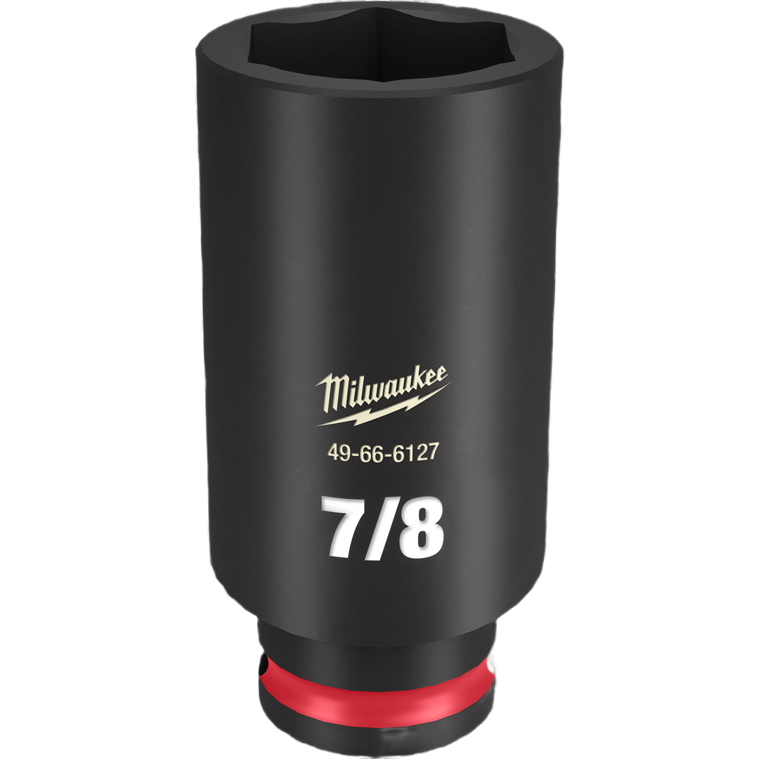 Black 7/8 inch deep impact socket with six-point design for heavy-duty use in hand and woodworking tool collections