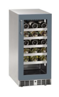 15 inch stainless steel wine refrigerator with glass door and wooden shelves for kitchen and appliance collections