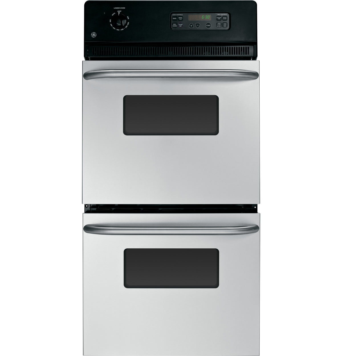 Stainless steel double wall oven with two glass windows, control panel, and handles in Kitchen & Kitchenware collections