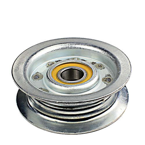 Flat metal idler pulley with bearing, designed for John Deere mower decks in automotive and mechanic tool applications under $50