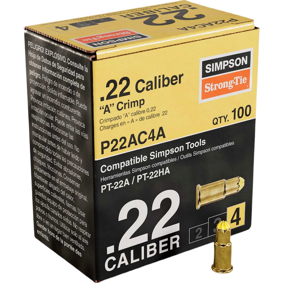 Yellow 0.22-caliber single-shot crimp with 100 rounds in box for tools and home improvement use