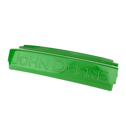 Green ABS plastic front bumper with embossed branding for John Deere equipment in automotive and parts collections