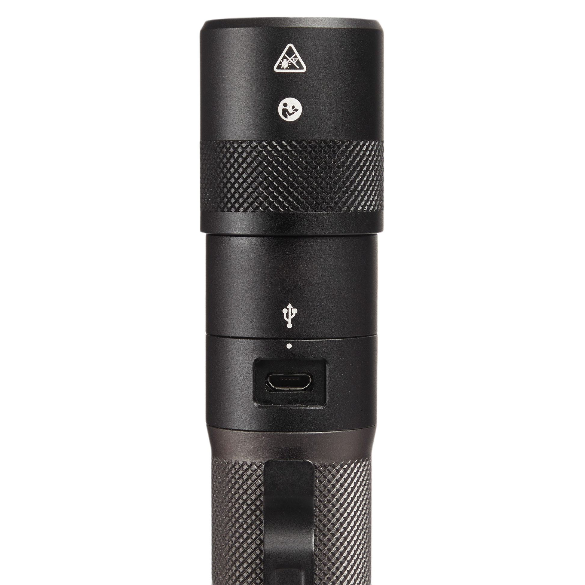 Black Milwaukee USB rechargeable flashlight with twist focus and USB charging port for tools and home improvement tasks