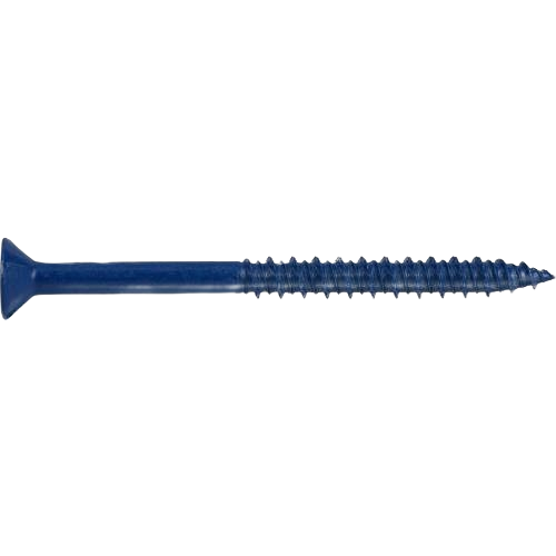 Blue flat head concrete screw designed for fastening in hardware, fasteners, and lumber building materials collections