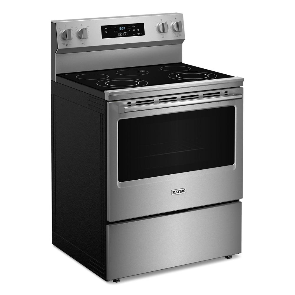30-inch wide stainless steel electric range with ceramic glass cooktop and digital controls in kitchen appliances collection