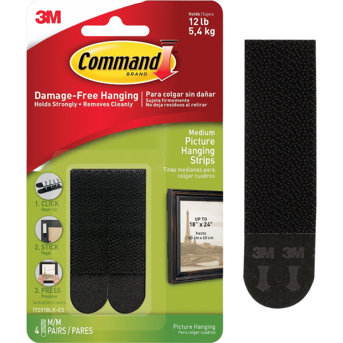 Medium-sized black interlocking picture hanging strips in 4-pack for damage-free home improvement wall mounting