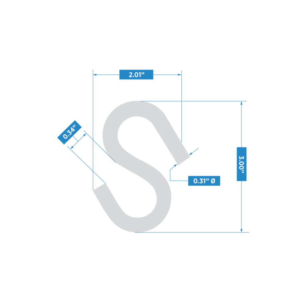 3-inch stainless steel open S hook with detailed dimensions for hardware, fasteners, and home improvement projects under $50