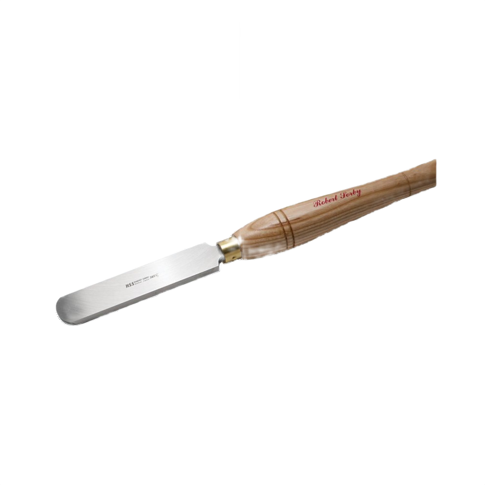 Wood-handled full round scraper with metal blade designed for precision woodturning and home improvement tasks