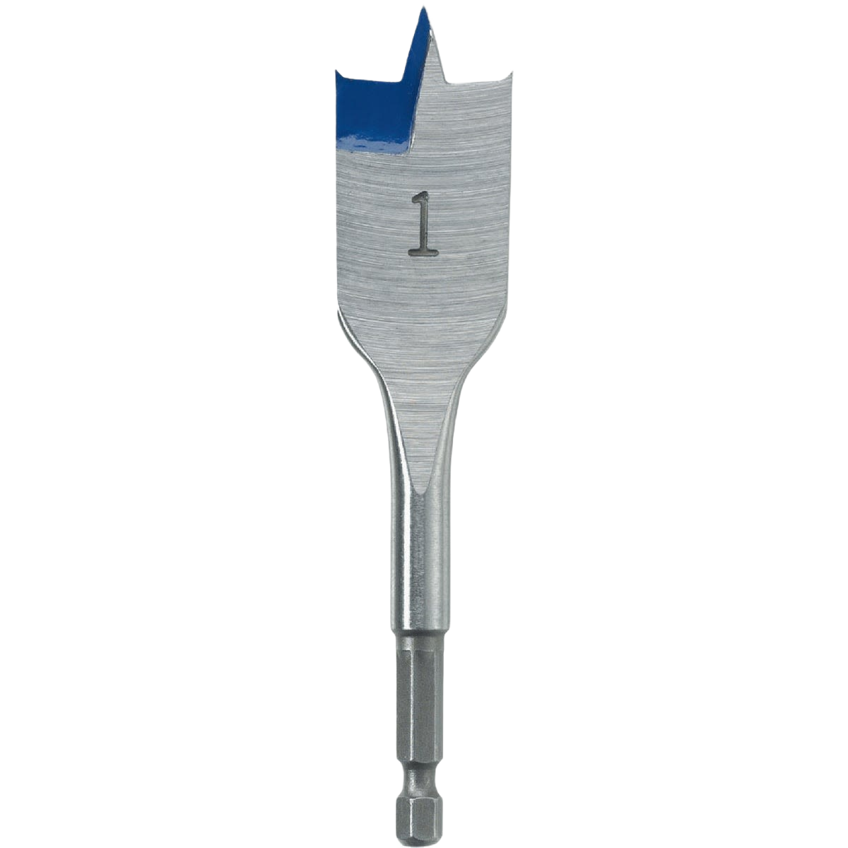 Steel spade bit with blue groove point and 1-inch mark for efficient drilling in tool accessories and drill bits collections under $50