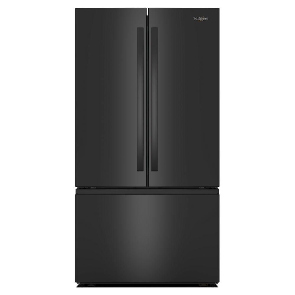 sleek black french door refrigerator with bottom freezer drawer for kitchen appliances and home improvement