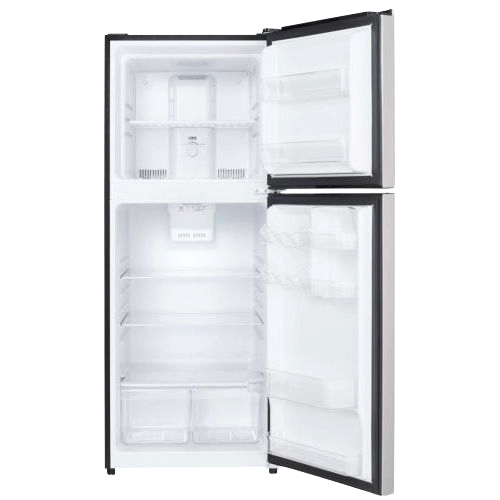 Top freezer refrigerator with glass shelving, crisper drawers, and frost-free design for kitchen appliances collection