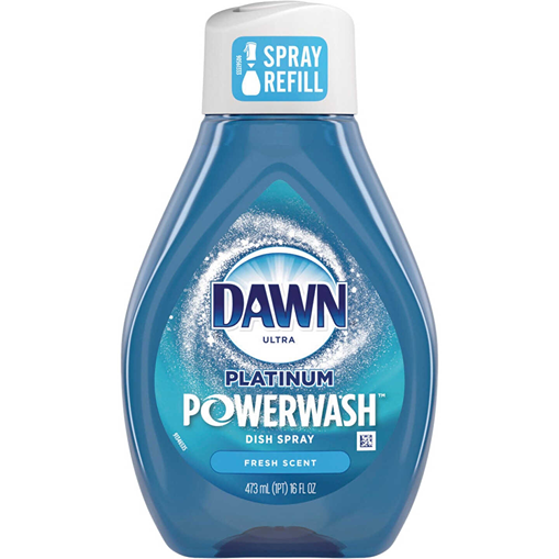 Bottle of Dawn Platinum PowerWash dish spray refill with fresh scent for cleaning supplies and household use