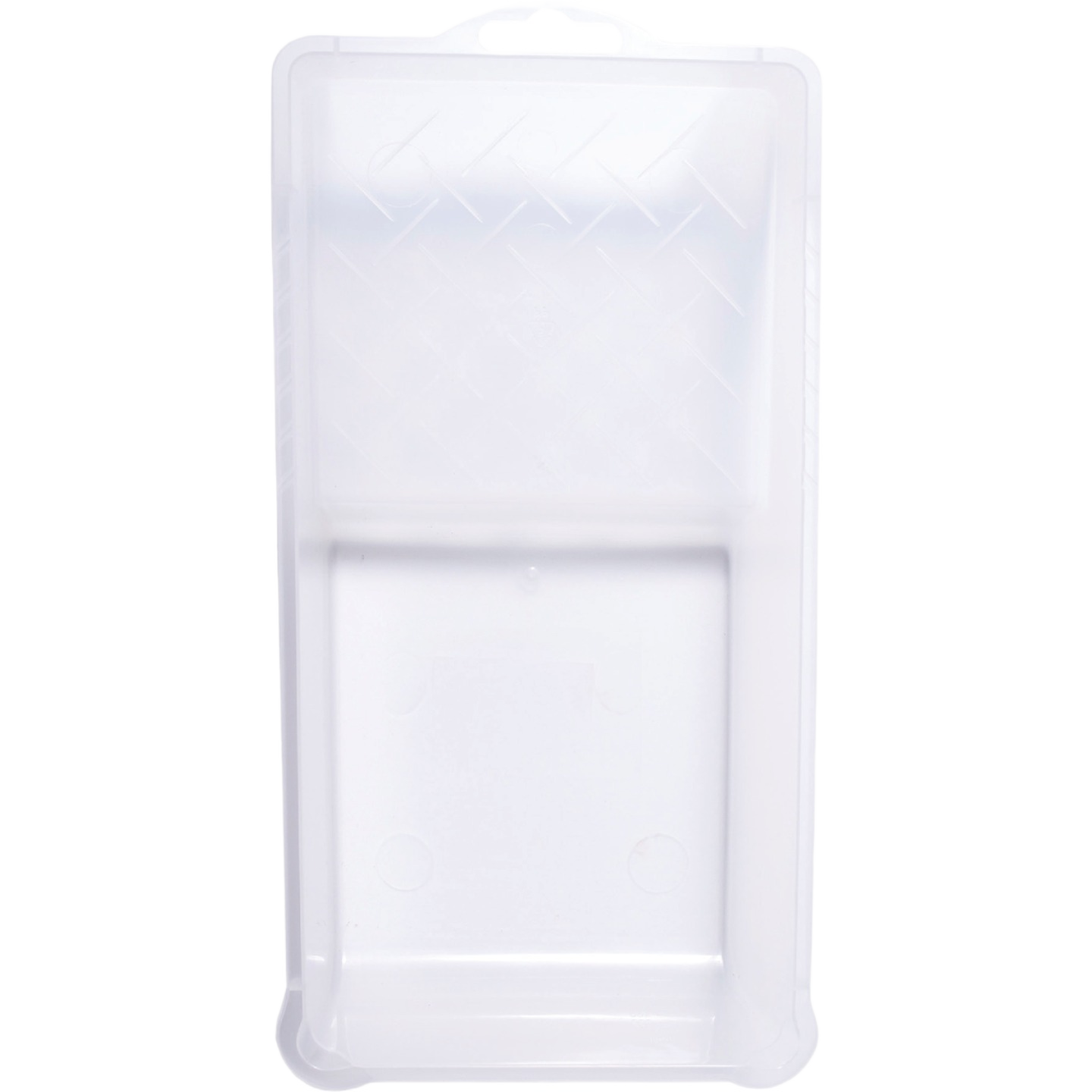 Clear durable paint tray with textured surface for use with solvent-resistant paints in home improvement projects