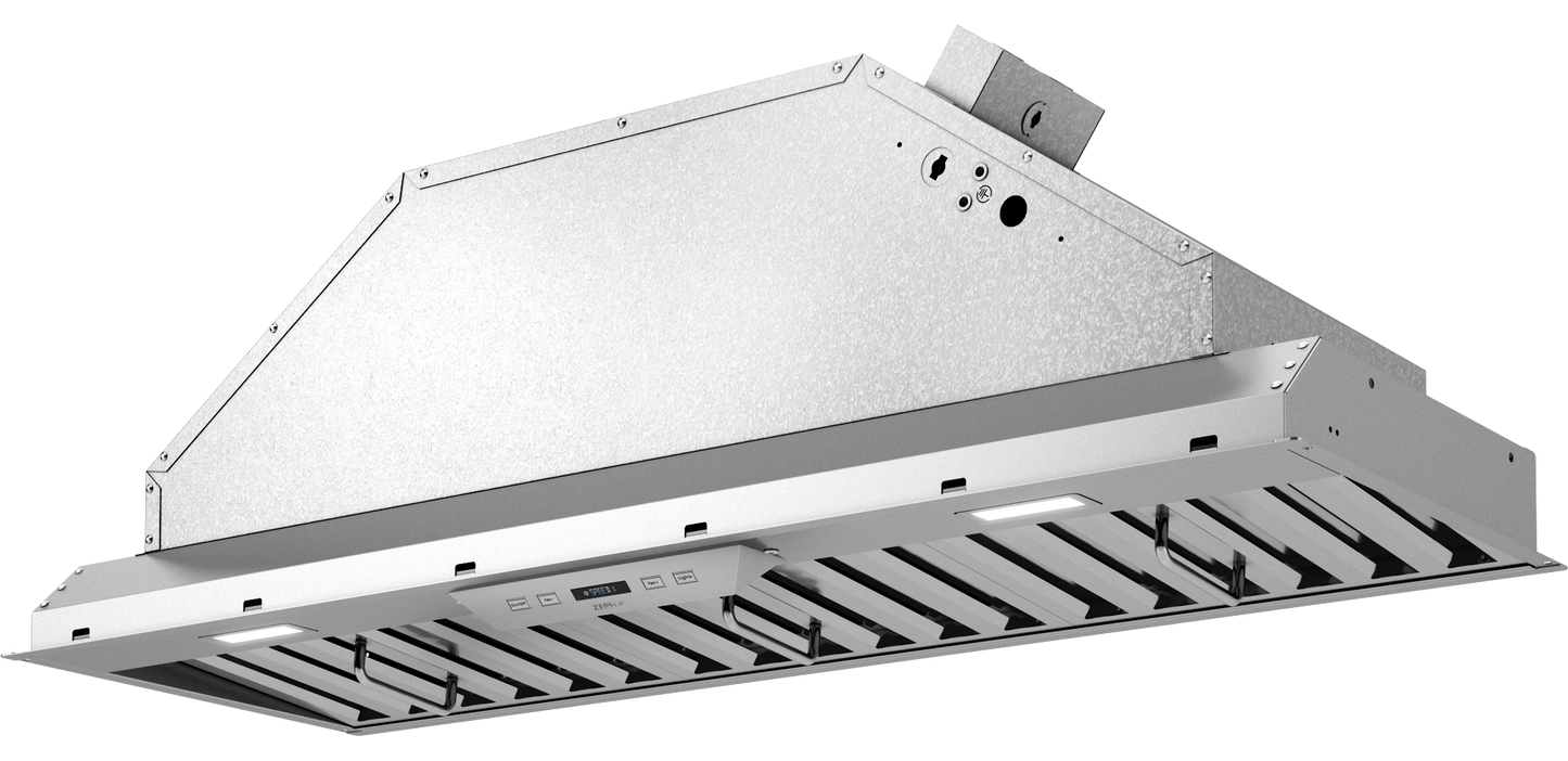 Stainless steel 40-inch insert range hood body with 15-inch depth, featuring electronic controls and LED lighting, suitable for Range Hoods and Kitchen & Kitchenware collections.