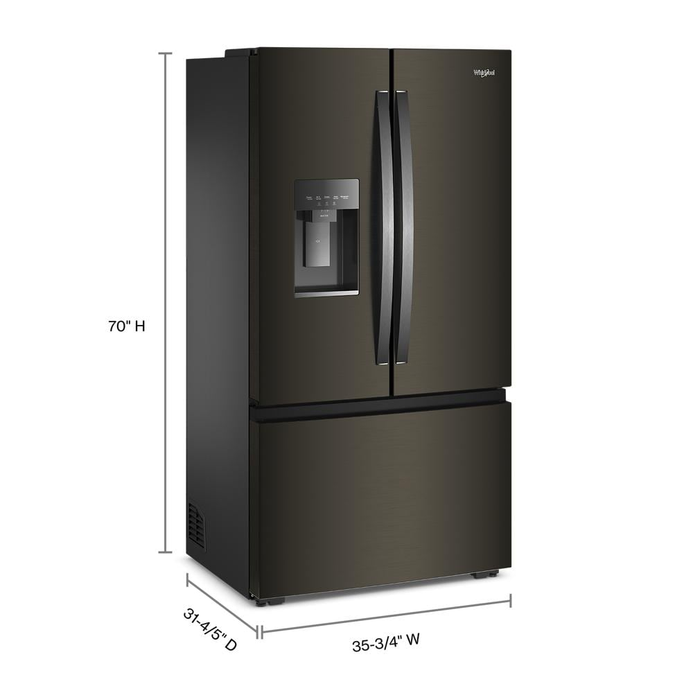 36-inch wide black stainless steel 3-door French door refrigerator with bottom freezer and water dispenser from appliances collection