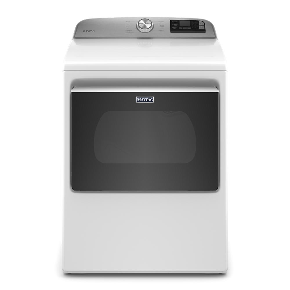 White smart top load electric dryer with digital controls and tinted glass door from Electric Dryers collection