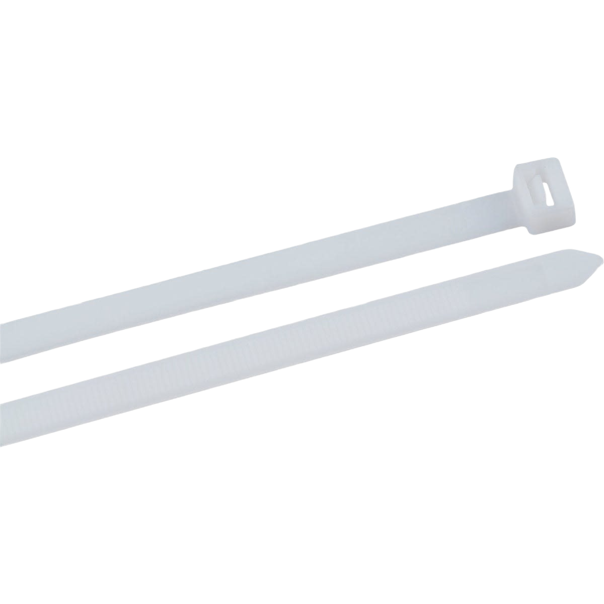 Two white heavy-duty nylon cable ties with self-locking design for electrical and home improvement use under $50