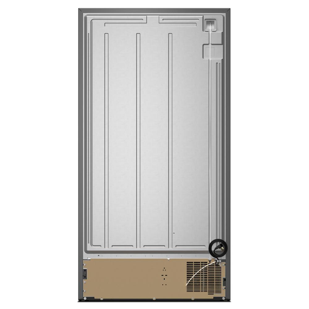 Back view of 36-inch wide side-by-side refrigerator with ventilation and compressor in appliances collection