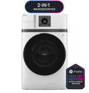 White front-load washer and dryer combo with digital touchscreen control in Washers & Dryers and Appliances collections