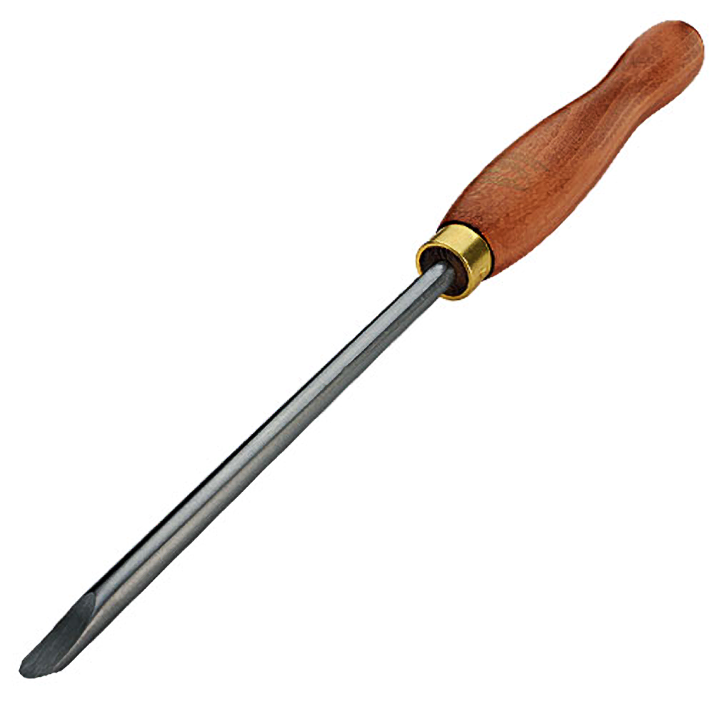 Wood turning tool with polished steel blade and wooden handle for woodworking tools and home improvement collections