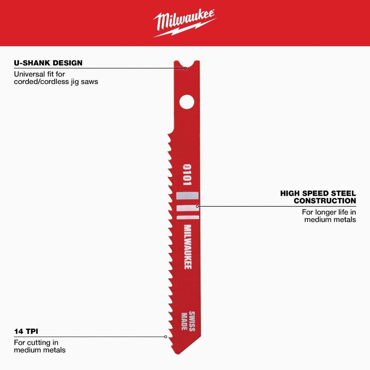 Milwaukee 2-3/4" 14TPI U-Shank Metal High Speed Steel Jig Saw Blades (5 PK)