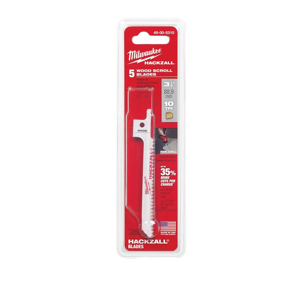 Milwaukee 3-inch wood scroll blade pack designed for precise cuts in woodworking and power tool accessories collections