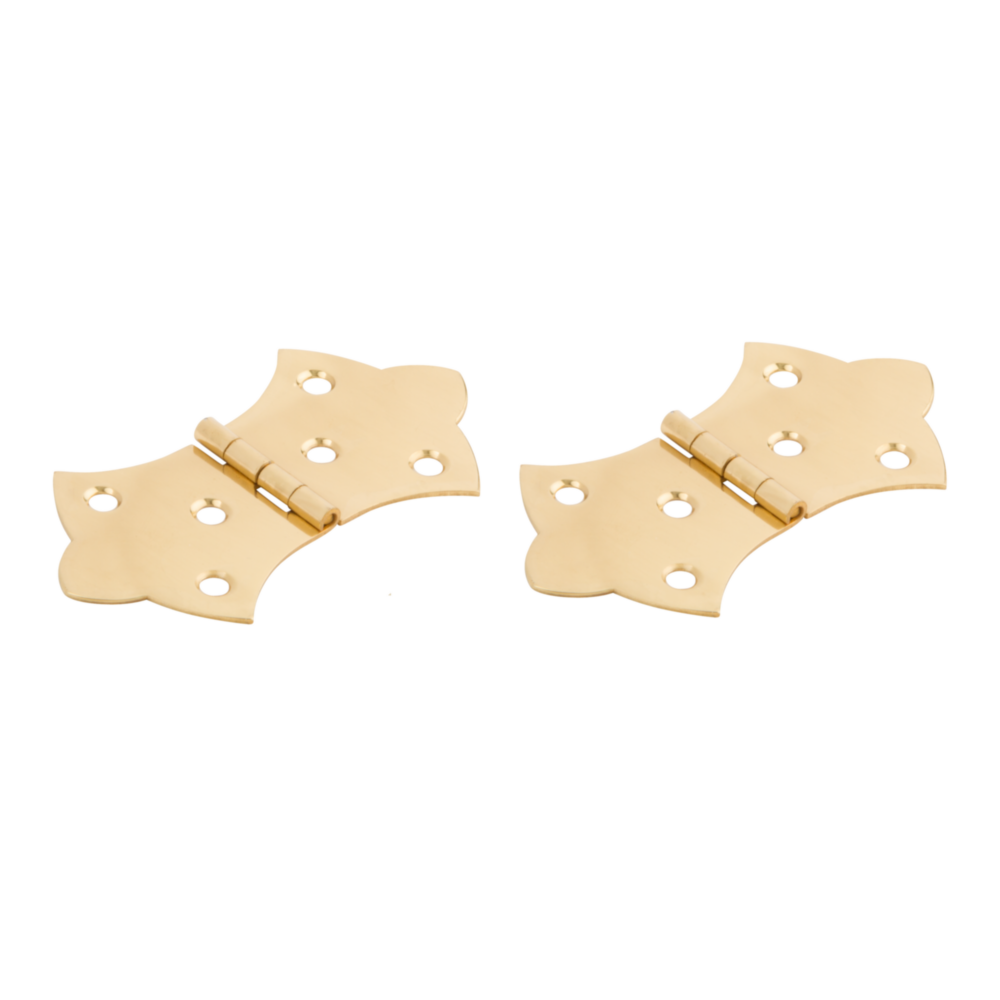 Two miniature brass decorative hinges with six mounting holes each for furniture in hardware under $50 tools
