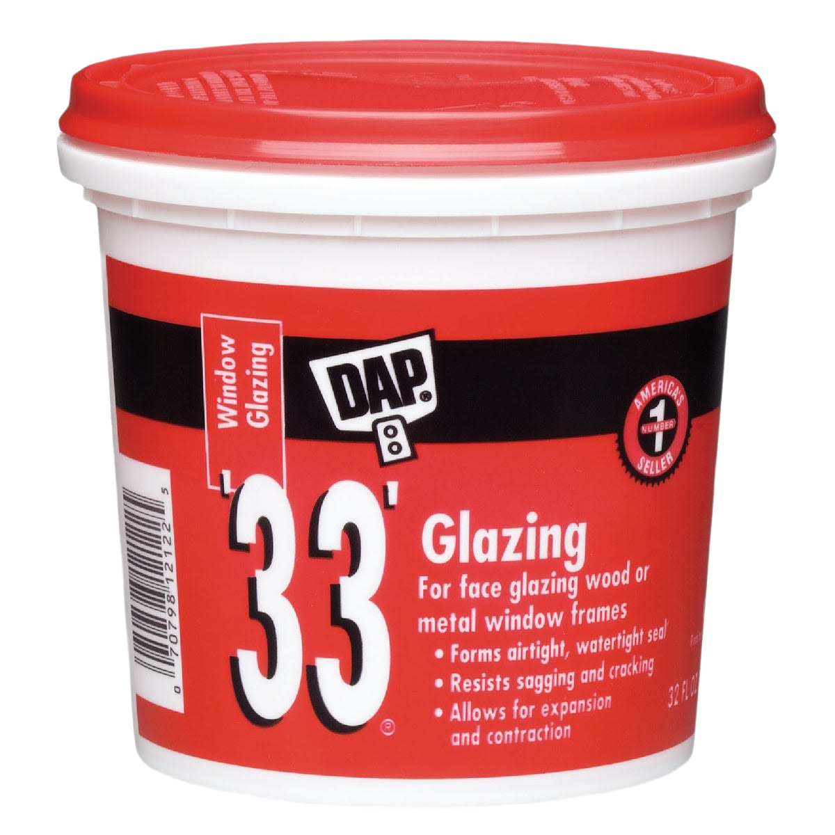 Red and white container of glazing compound for sealing wood and metal window frames in Paint & Supplies collection