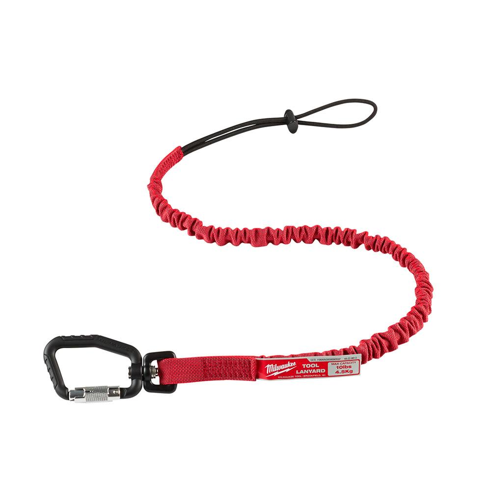 Red locking tool lanyard with carabiner clip for safety equipment and home improvement hardware under $50 collections