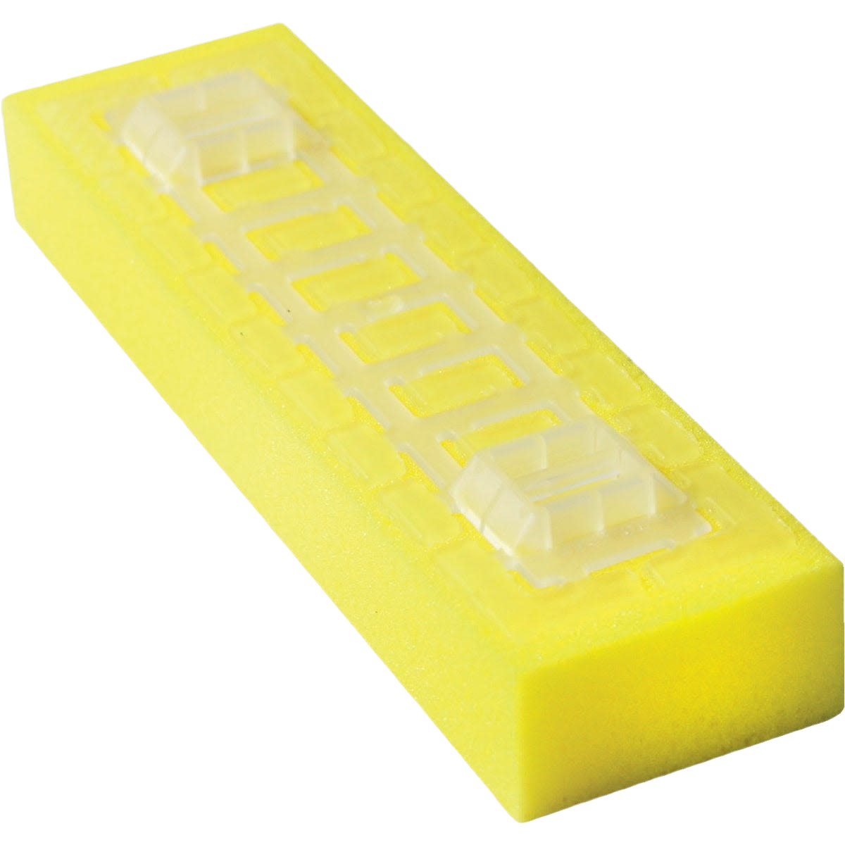 Rectangular yellow sponge mop refill with plastic attachment clips for replacement in home cleaning tools