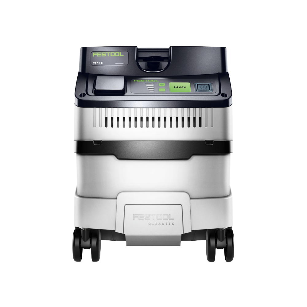 Compact gray and black HEPA dust extractor with wheels and control panel for tools and home improvement projects