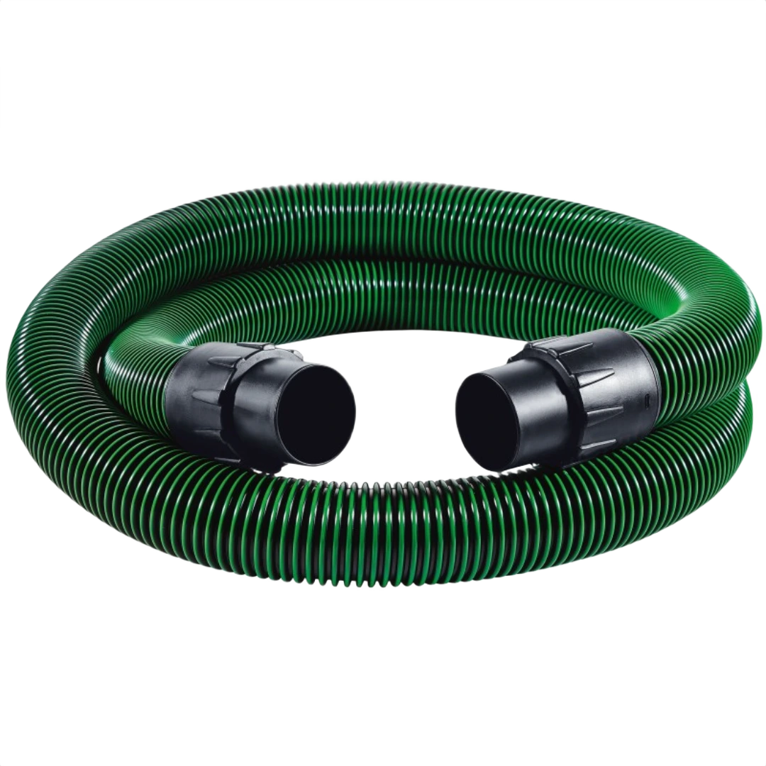 Green anti-static flexible hose with black connectors designed for tools and home improvement use