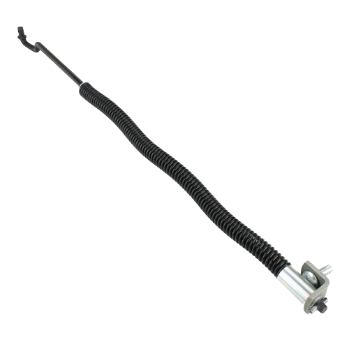 Black coiled belt tightener tension spring with metal bracket for automotive and John Deere mower parts replacements