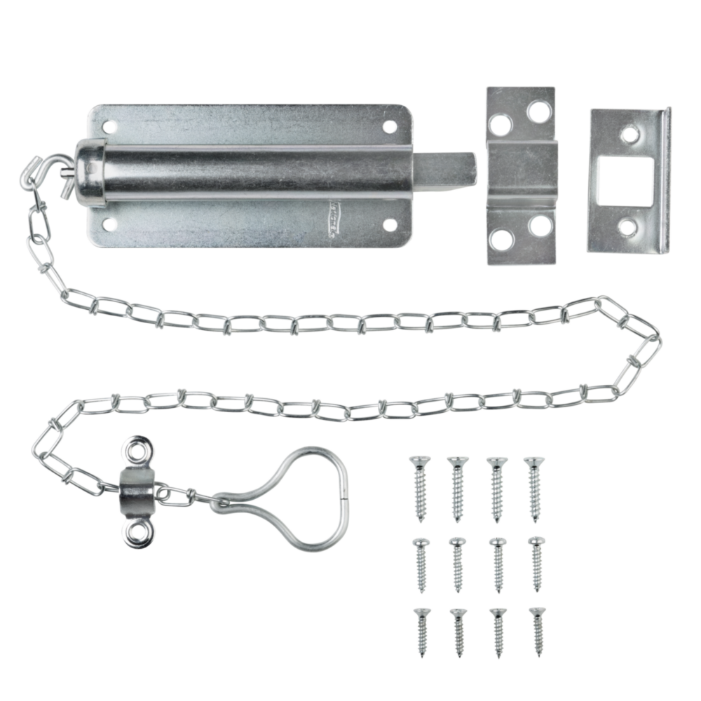 Zinc chain bolt with malleable iron construction and mounting hardware for door and gate accessories under $50 collection