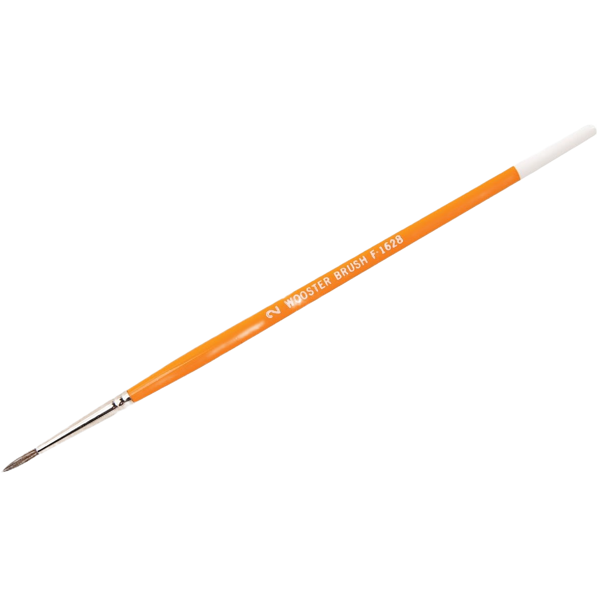 Fine-tipped watercolor brush with natural camel hair bristles and orange wooden handle for paint supplies collections