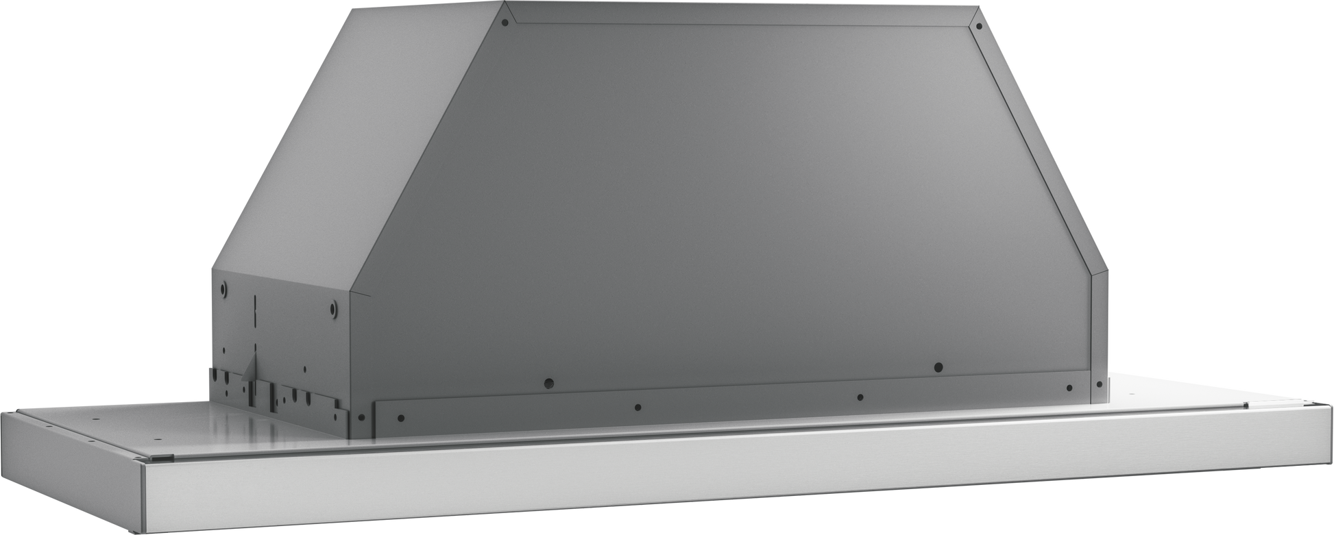 under cabinet range hood in stainless steel with integrated grease trap and LED lighting in kitchen appliances collection