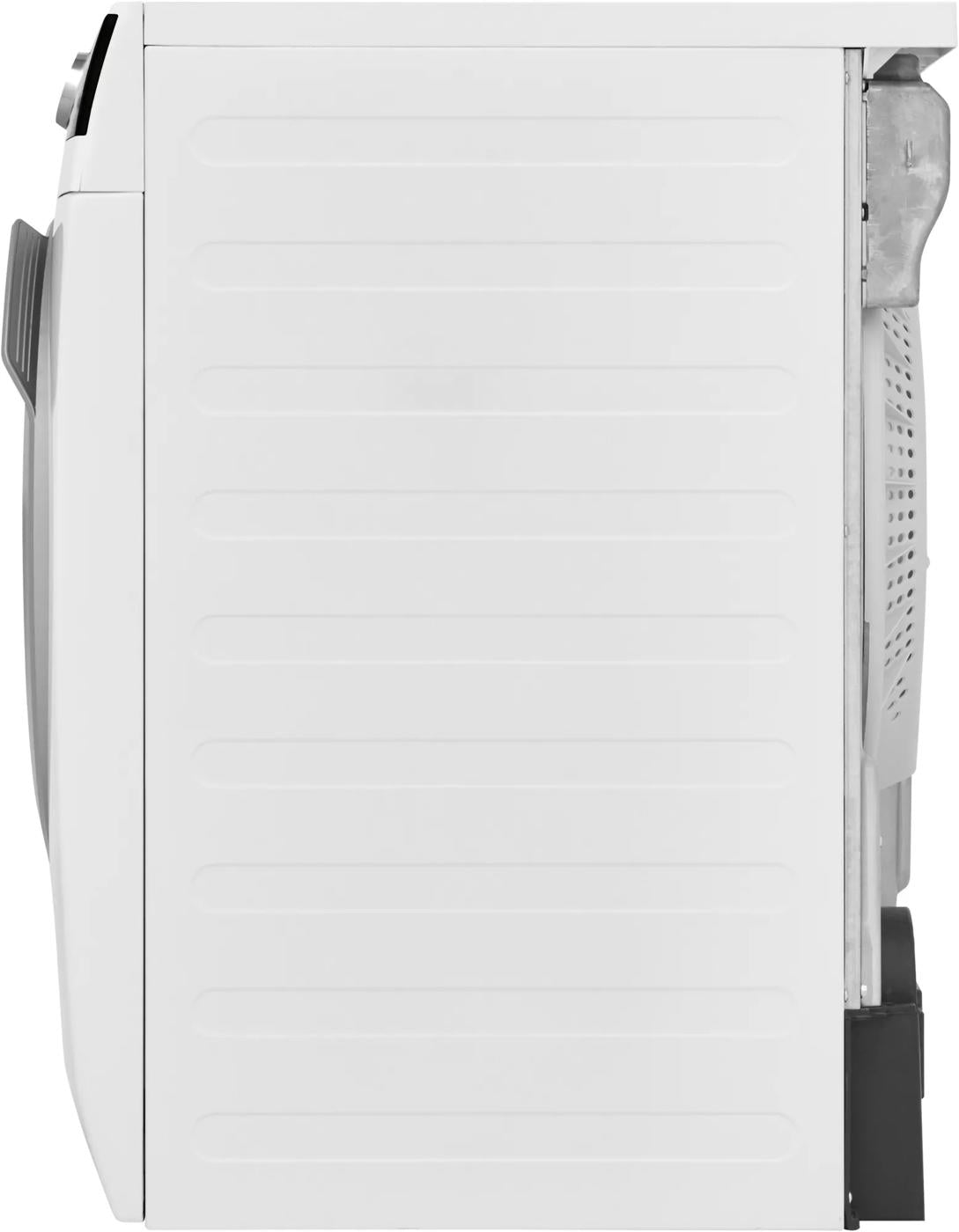 Side view of white compact front load ventless dryer with smooth paneling from dryers and appliances collection
