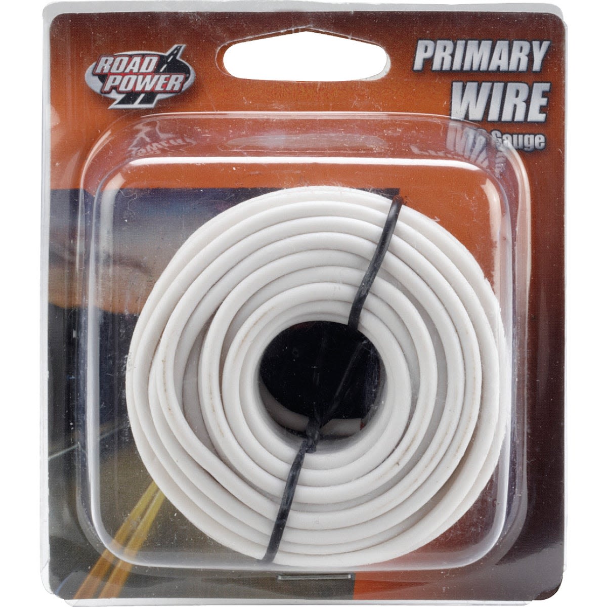 Coiled white PVC-coated primary wire packaged for electrical use in home improvement projects