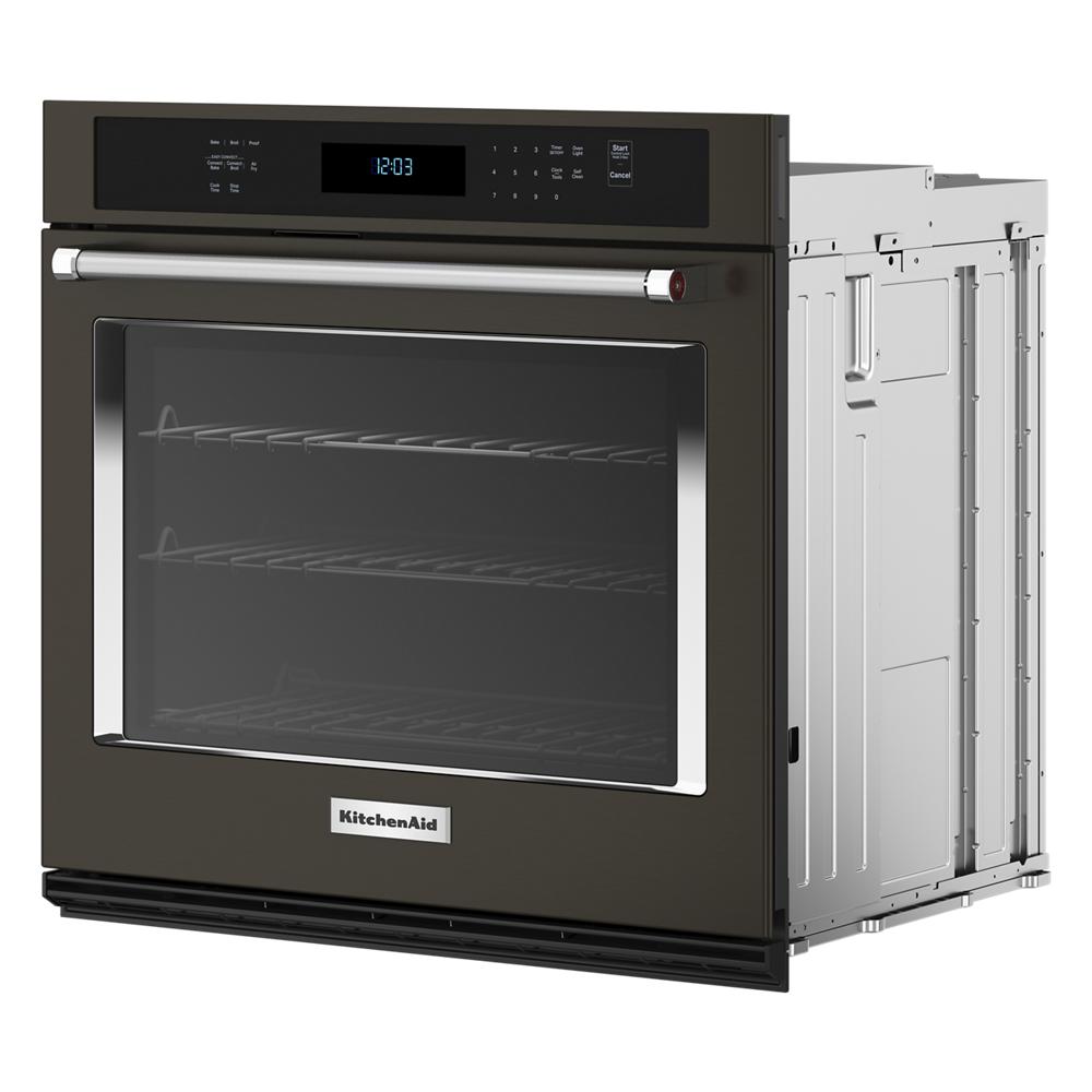 27-inch black single wall oven with digital controls and stainless steel handle from KitchenAid appliances collection